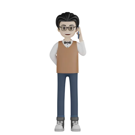 Teacher Talking Using Mobile  3D Illustration