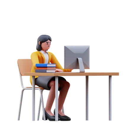 Teacher Working on Computer  3D Illustration