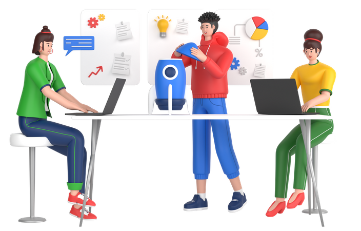Team Discussing On Business Startup  3D Illustration
