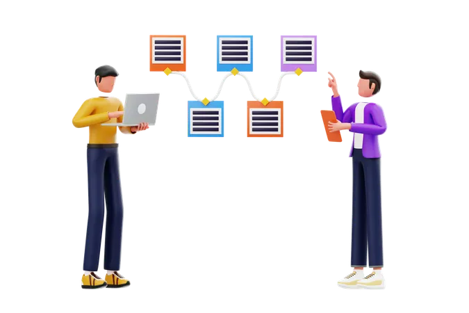 Team erledigt Aufgabenmanagement am schwarzen Brett  3D Illustration