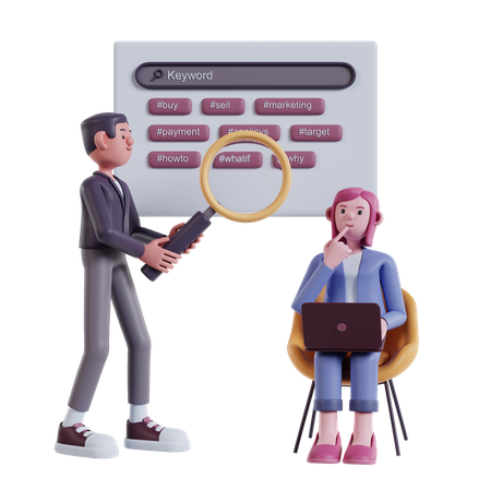 Team finding keyword query in web browser  3D Icon