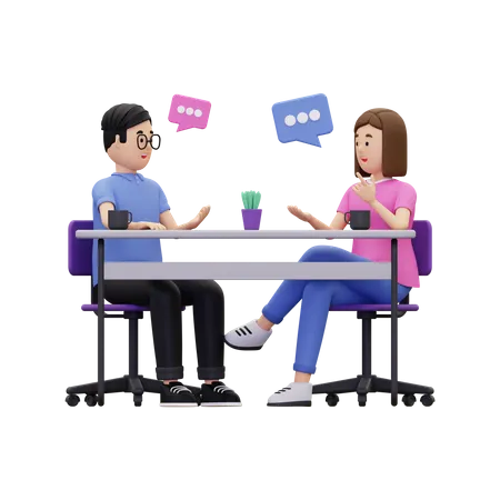 3 D A Man And Woman Having A Job Chat Illustration 3D Illustration