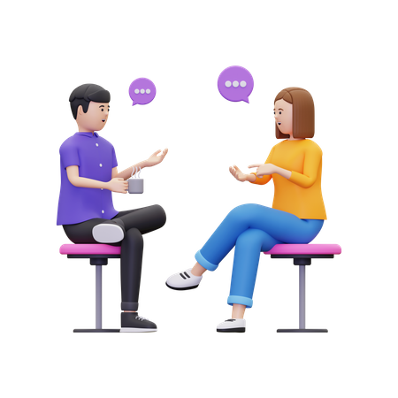 Team having conversation while sitting on a chair  3D Icon