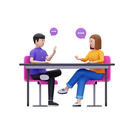 3 D Team Having Conversation While Sitting On A Chair Illustration 3D Illustration