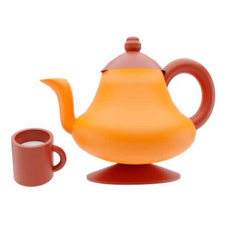 Teapot With Mug  3D Illustration