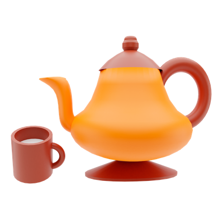 Teapot With Mug 3D Illustration