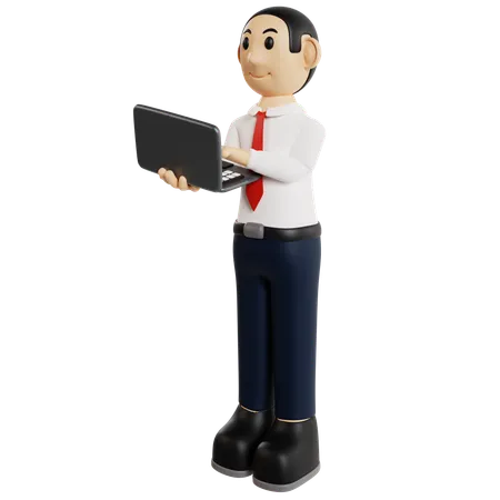 Tech Savvy Businessman With Laptop  3D Illustration