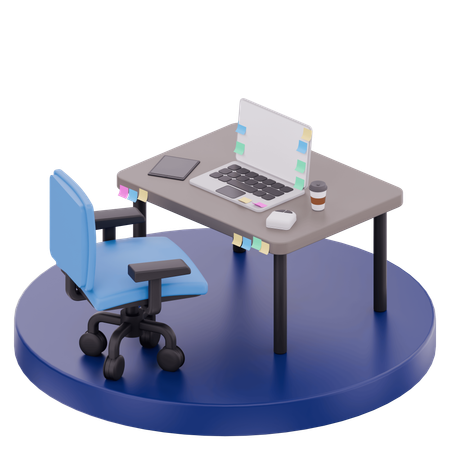 Tech Startup Office Desk  3D Illustration