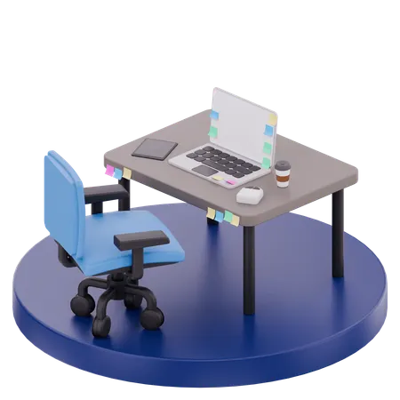 Tech Startup Office Desk  3D Illustration