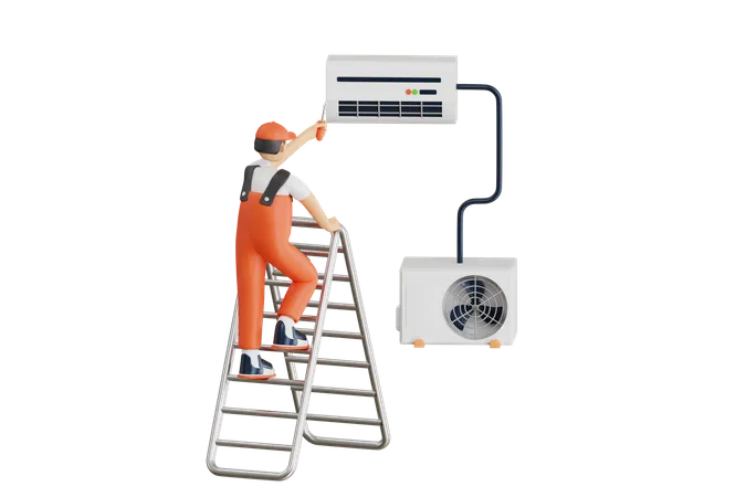 Technician Repair Air Conditioner  3D Illustration