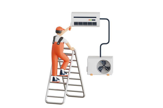 Technician Repair Air Conditioner  3D Illustration