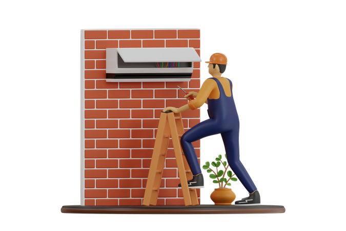 Technician Repairing AC  3D Icon