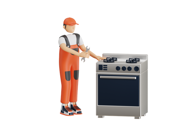 Technician Repairing Gas Stove  3D Icon