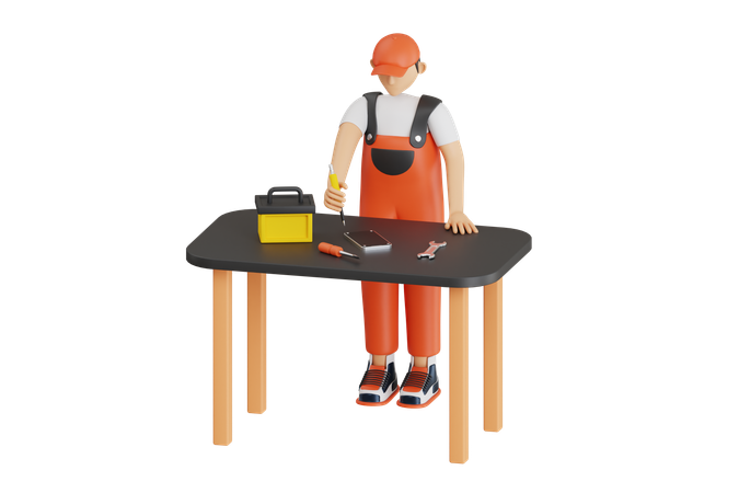 Technician Repairing Smartphone  3D Icon
