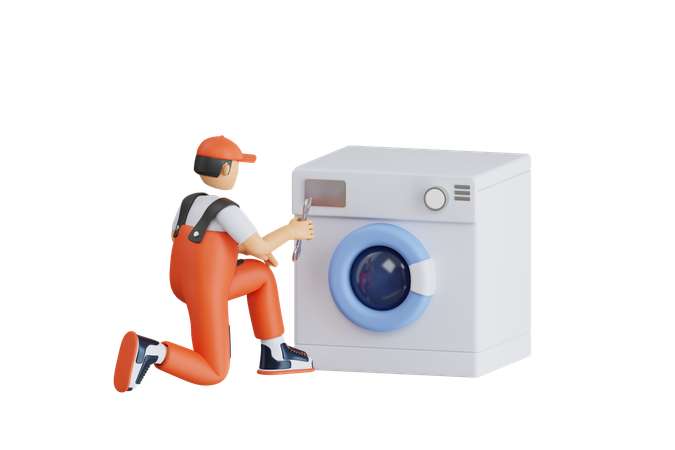Technician Repairing Washing Machine At Home  3D Icon