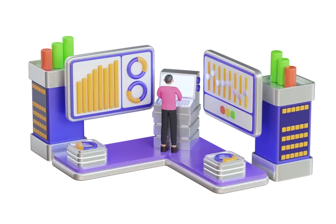 Technician working in server room  3D Illustration