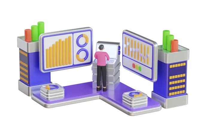 Technician Working In Server Room Server Room Data Center Server Tech Support Storage Distribution Or Processing Centers 3 D Illustration 3D Illustration