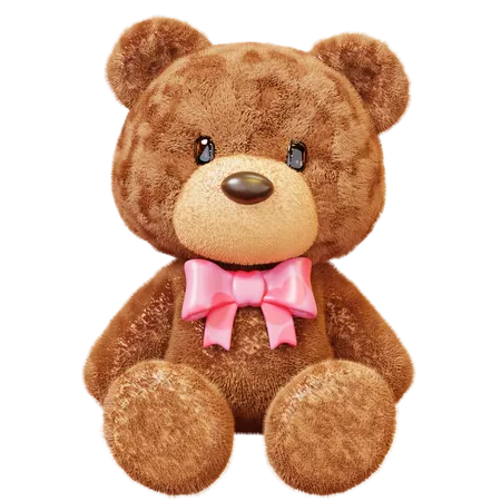 Cute Cartoon 3 D Brown Teddy Bear Doll Toy With Pink Bow Happy Valentines Day Anniversary Wedding Love Concept 3D Icon