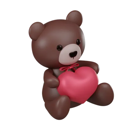 Cherish The Spirit Of Valentines Day With Our 3 D Teddy Bear Holding A Heart With Pink Ribbon Adorable Love In Every Hug 3D Icon