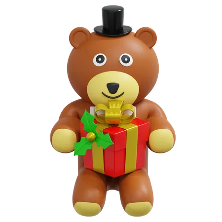 Teddy Bear Holding Gift  3D Icon