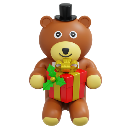 Teddy Bear Holding Gift  3D Icon