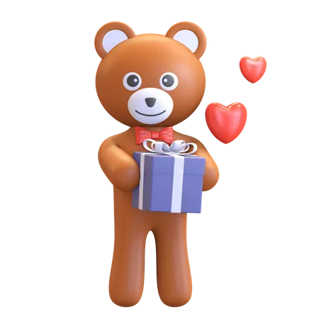 Teddy Bear Holding Gift Box Icon Valentine Day Symbol 3 D Render Illustration 3D Illustration