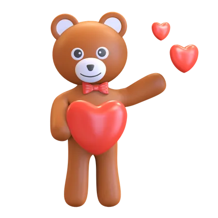 Teddy Bear Holding Heart  3D Illustration