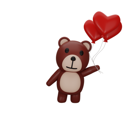 Teddy Bear Holding Heart Balloons  3D Icon