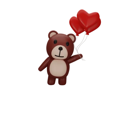 Teddy Bear Holding Heart Balloons  3D Icon