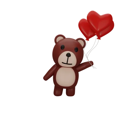Teddy Bear Holding Heart Balloons 3D Icon