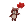 teddy holding heart balloons 3d illustration