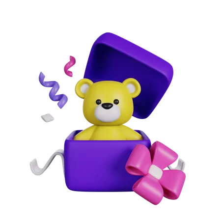 Festive Present Box With A Birthday Toy Bear 3 D Render Icon 3D Icon