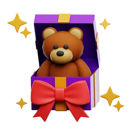 Teddy Bear In Gift  3D Icon