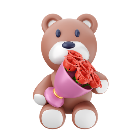 Teddy Bear With Flower Bucket  3D Icon