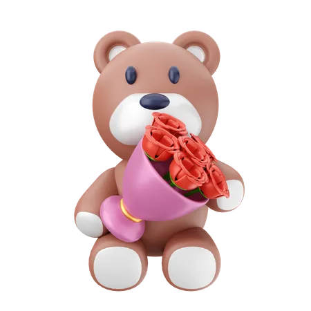 Teddy Bear With Flower Bucket  3D Icon