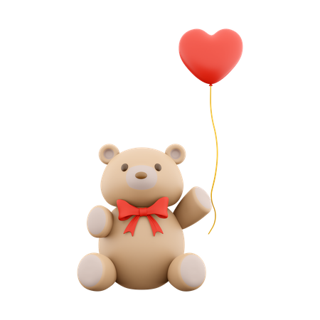 Teddy Bear With Heart Balloon  3D Icon