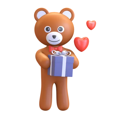 Teddybär mit Geschenkbox  3D Illustration