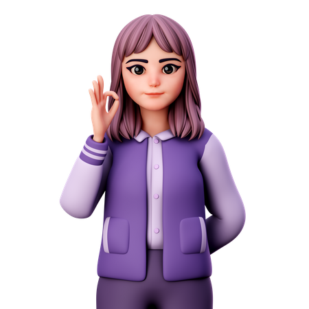 Teenage Girl Giving Nice Gesture With Left Hand  3D Icon