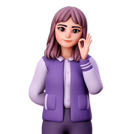 Teenage Girl Giving Nice Gesture With Tight Hand  3D Icon