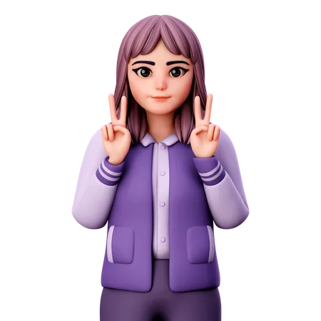 Teenage Girl Giving Peace Sign  3D Illustration