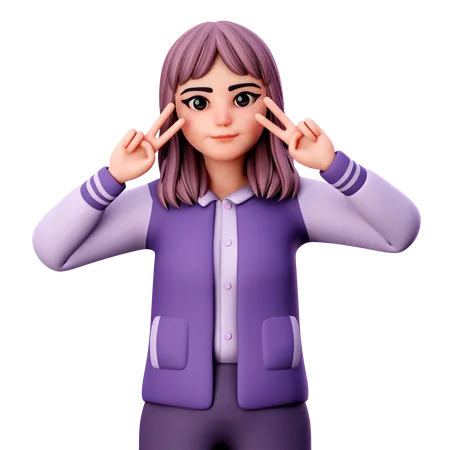 Teenage Girl Giving Peace Sign  3D Illustration