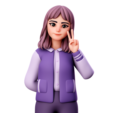 Teenage Girl Giving Peace Sign With Right Hand  3D Illustration