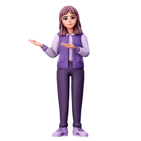 Teenage Girl Pointing Left Side  3D Illustration