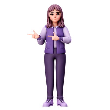 Teenage Girl Pointing Left Side  3D Illustration