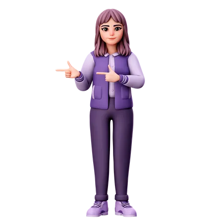 Teenage Girl Pointing Left Side  3D Illustration