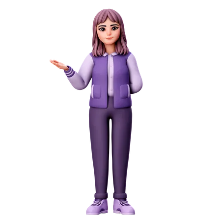 Teenage Girl Pointing Left Side  3D Illustration