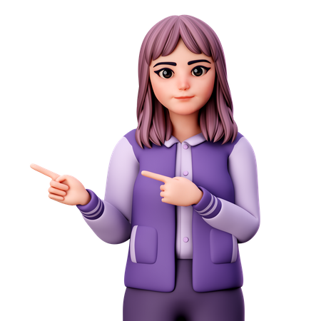 Teenage Girl Pointing Left Side  3D Illustration