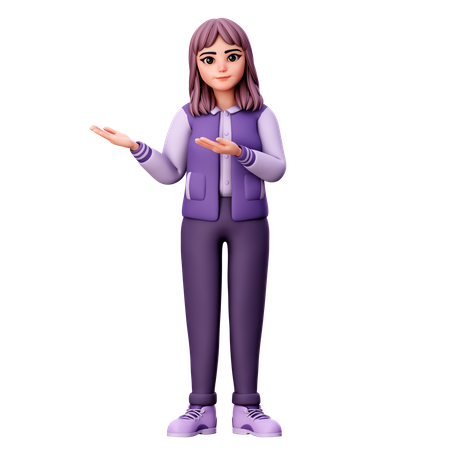 Teenage Girl Pointing Left Side 3D Illustration