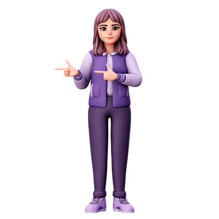 Teenage Girl Pointing Left Side 3D Illustration
