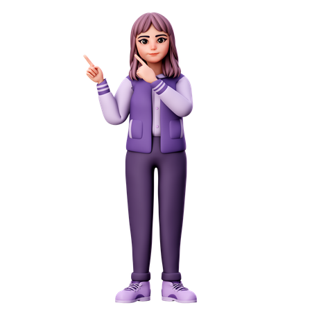 Teenage Girl Pointing Left Up Side  3D Illustration